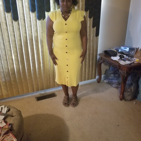 New York & Company Yellow Sleeveless Dress w/Buttons XL - Picture 11 of 16